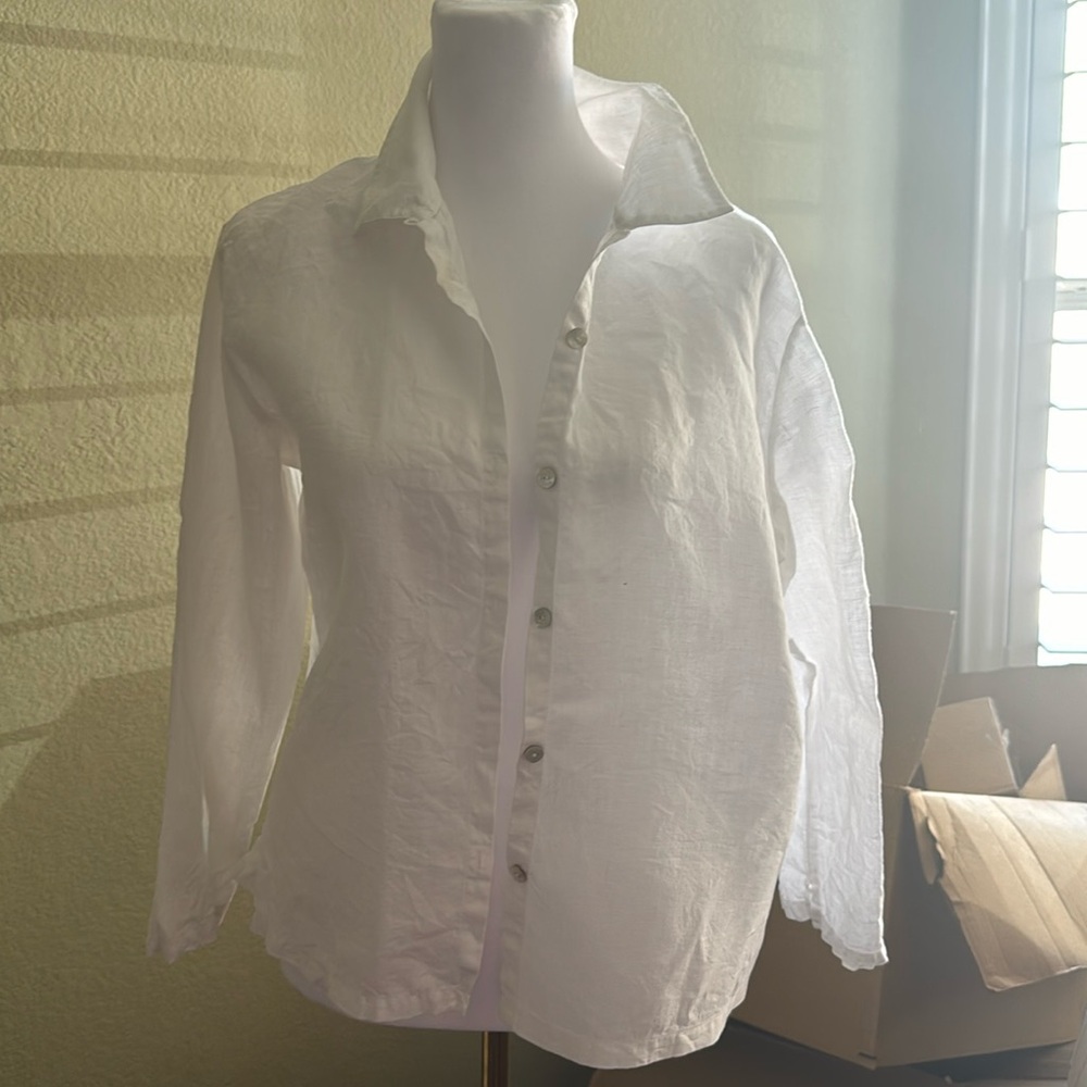 White linen button down top
